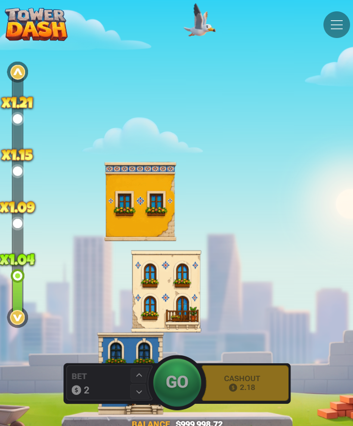 Tower Dash على الهاتف عموديًا مع Go وCashout
