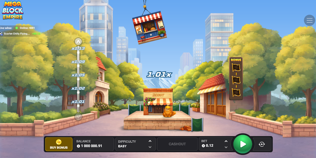 شاشة لعبة MegaBlock Empire مع الرافعة والمضاعف