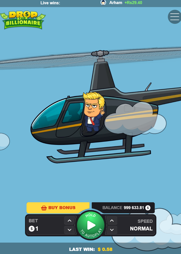 Drop The Billionaire على الهاتف عموديًا مع زر Buy Bonus